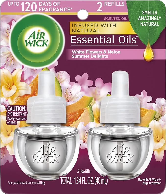 Air Wick Plug in Scented Oil Refill, 2 ct, Summer Delights, Air Freshener, Essential Oils (Pack of 2)
