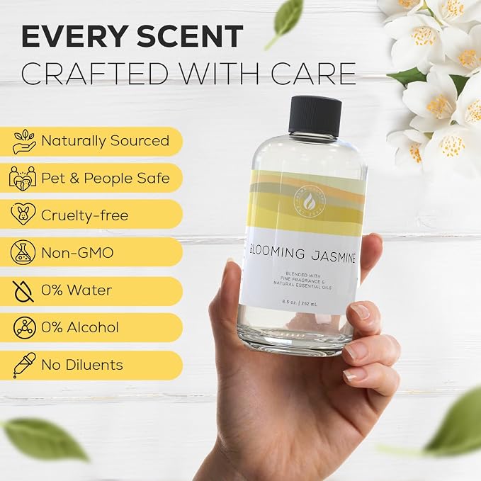 Aroma Country Blooming Jasmine Diffuser Oil - Luxury Essential Oils for Diffuser Refill & Air Freshener Room Spray - Long-Lasting & Natural Home Fragrance, Scented Oil (8.5 Fl. oz)