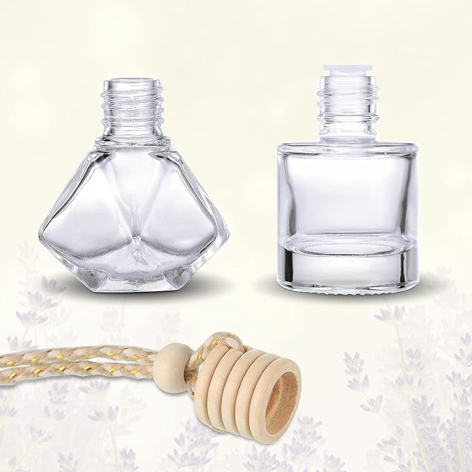 Patelai 12 Pcs 8ml Hanging Car Air Freshener Diffuser Bottle Empty Clear Glass Essential Perfume Oil Aromatherapy Fragrance Perfume Pendant Glass Bottle Decor with Wooden Caps(Classic Style)