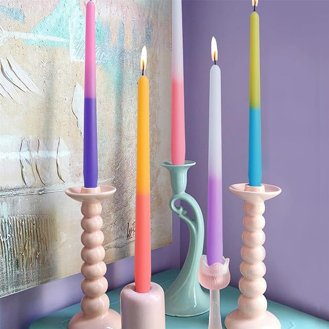 Colorful Candles Dripless Candle Sticks - 6pcs Gradient Taper Candles Rose Tapered Candlesticks Aromatherapy Candles for Home Dinner Party Decor Idea (8S-Rose)