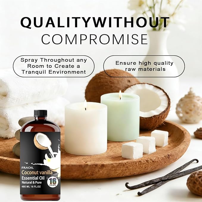 Coconut Vanilla Essential Oil, Coconut Vanilla Oil 16 Fl Oz 480 ML for Diffuser Humidifier Yoga Cleaning DIY Candle Soap Making Perfume Gift Essential Oils