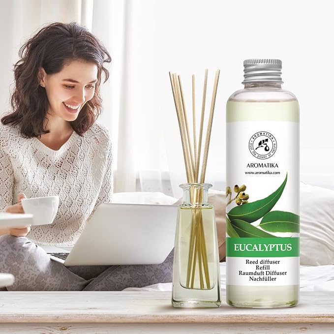 Reed Diffuser Refill Eucalyptus with Eucalyptus & Peppermint Essential Oils 6.8 Fl Oz - Scented Diffuser - Room Diffuser Refill with Fresh and Long Lasting Fragrance - Home Fragrance