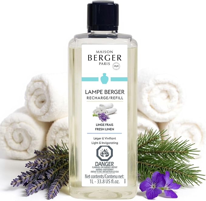 MAISON BERGER Lampe Berger Refill, 1 L, Fresh Linen | Catalytic Lamp Fragrance Refill, Helps Neutralize Odors, ~160 h Fragrance Diffusion, Made in France