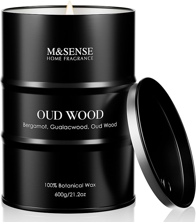 M&SENSE Oud Wood Large Scented Candles Natural Soy Wax, 21.2oz Long Lasting Up to 120 Hours Burning Time, Unique Candle Gifts for Men Women