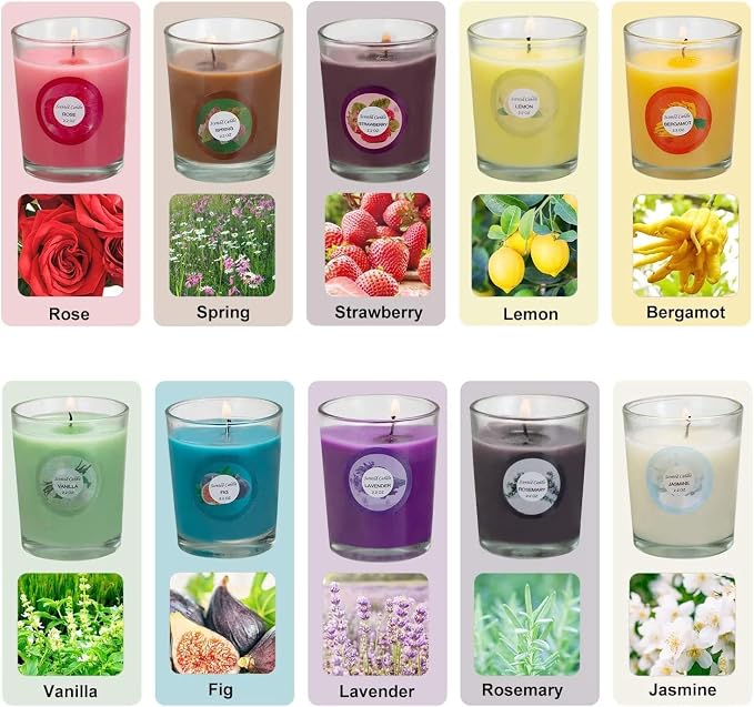 Scented Candles with 10 Fragrances Gift Set for Home and Women，2.2oz Aromatherapy Soy Wax Glass Jar Candle，20 Pack