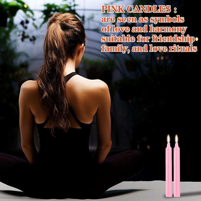Kunrsug 24 Pack Pink Spell Chime Candles – Premium Mini Unscented Taper Candles for Rituals, Prayer, Birthdays, Meditation, Altar, Spells, Chime Candles - 4 Inch Tall - Ideal for Witches