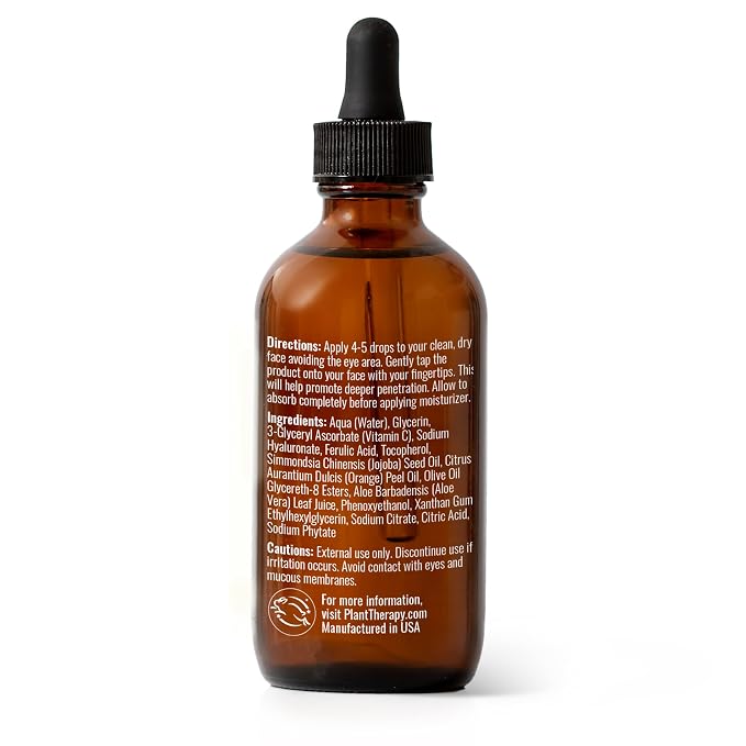 Plant Therapy Facial Serum with Vitamin C & Hyaluronic Acid 4 oz with Hyaluronic Acid, Ferulic Acid, and Vitamin E, Reduces the Appearance of Fine Lines & Wrinkles