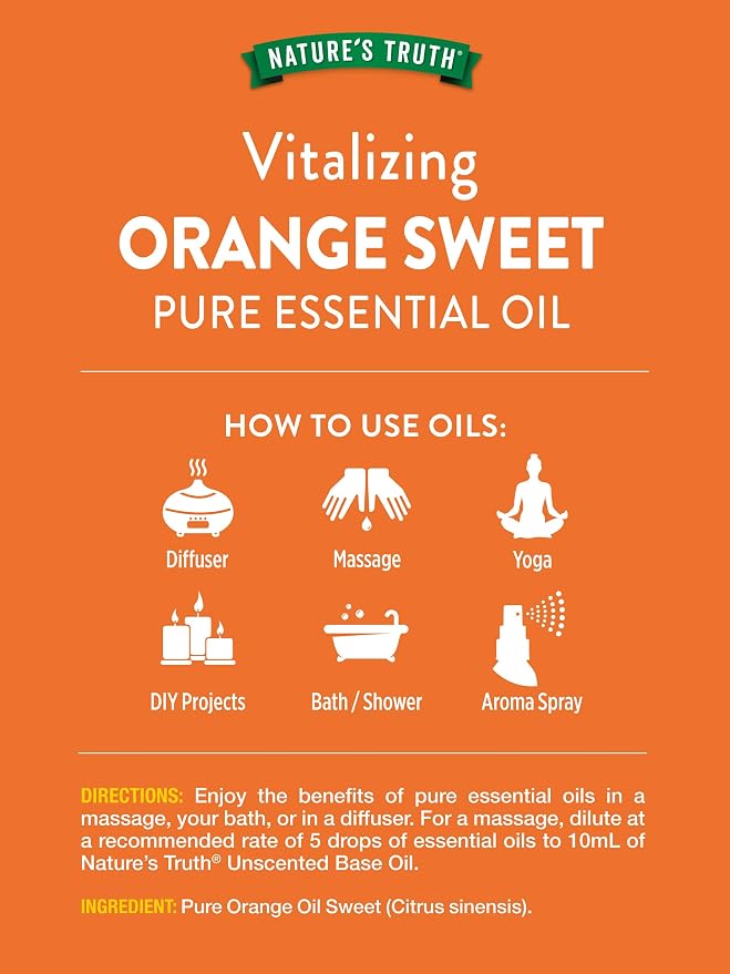 Nature's Truth Orange Sweet Essential Oil | 15 mL | for Diffuser and Aromatherapy | Pure Plant Based, Non-GMO & Gluten Free