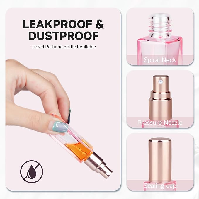 Perfume Travel Refillable Atomizer, 3 Pack 10ml Leak Proof Refillable Perfume Bottle for Air Travel, Purse and Business Trips, Glass Atomizer Sprayer for Cologne with Funnel & Pipette