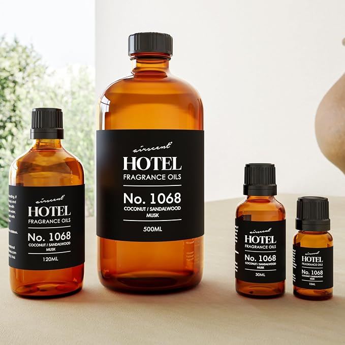 AirScent Hotel Diffuser Oil No. 1068 - Coconut Pina Colada Sandalwood - Premium Fragrance Oil for Ultrasonic and Waterless Diffusers and Crafting - 120 mL, 4 fl oz Glass Dropper Bottle