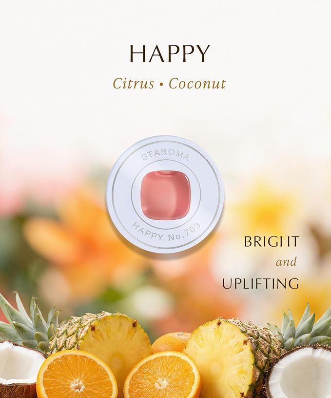 Happy (Citrus Essential Oil Refill), Compatible with STAROMA Waterless Essential Oil Diffuser – Premium Aromatherapy Fragrance, Gentle and Consistent Scent – for 200 sqft Small Room, Office, Car