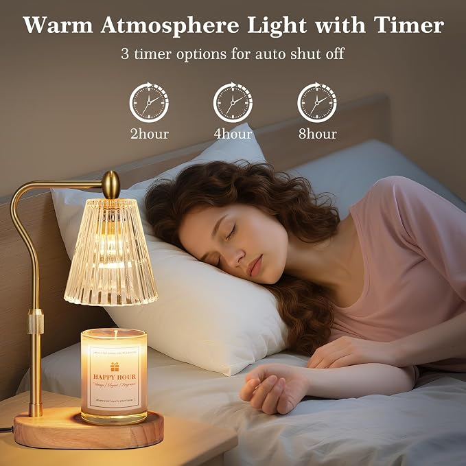 Imenlox Candle Warmer Lamp, Remote Control, with Timer and Dimmer, Adjustable Height, Christmas Birthday Gifts for Women Mom, House Warming Gifts New Home Decor, Wax Warmer for Jar Candles (Amber RC)