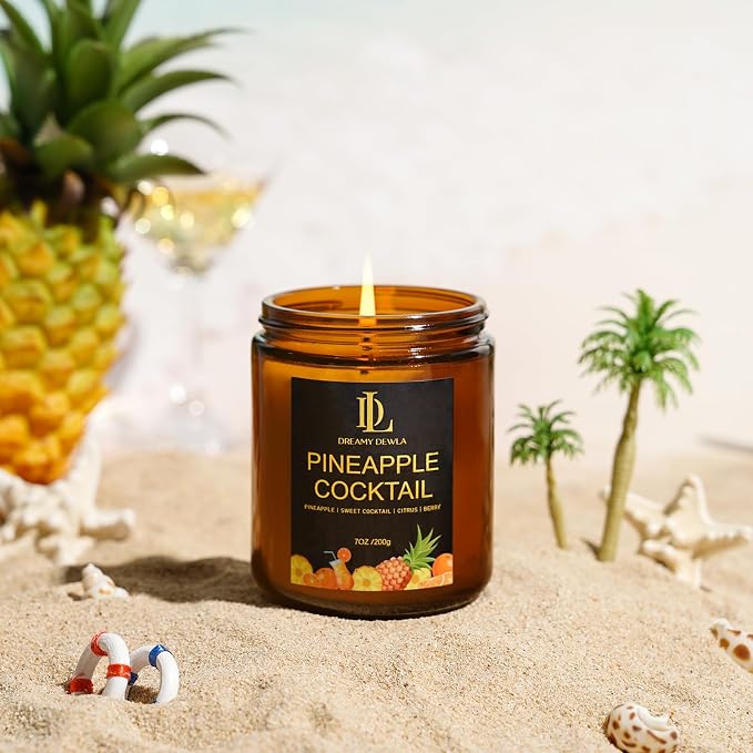 Pineapple Cocktail Candles, 7oz Pineapple Cocktail Scented Candle, Natural Soy Candles for Home Scented, Long Lasting with 50 Hour Burn Time, Gifts for Men Women