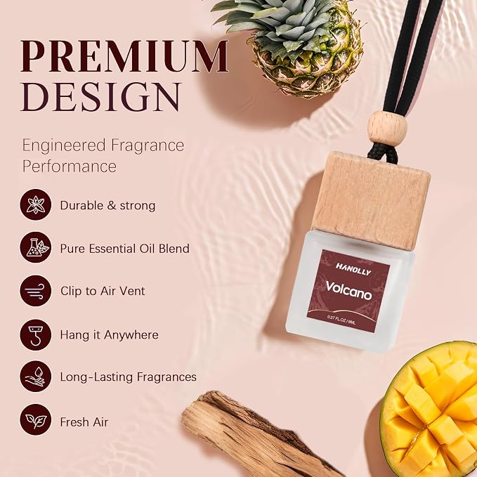 HANOLLY Car Air Freshener Hanging 2 Pack – Volcano Car Freshener Diffuser, Fall Car Air Freshener for Women and Men, Lasting up to 45 Days.0.27 FL OZ/8ML