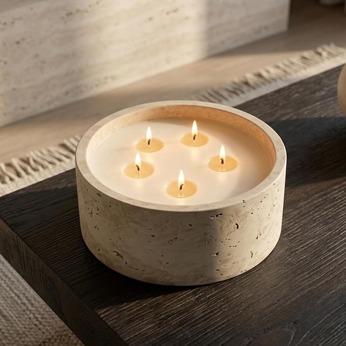 5-Wick Scented Candle-Sea Salt & Bergamot & Coconut,Soy Coconut Wax Blend Candle with Acacia Wood Lid,44oz Large Candle,55-Hour Long Burning,Aromatherapy Candle for Home Decor