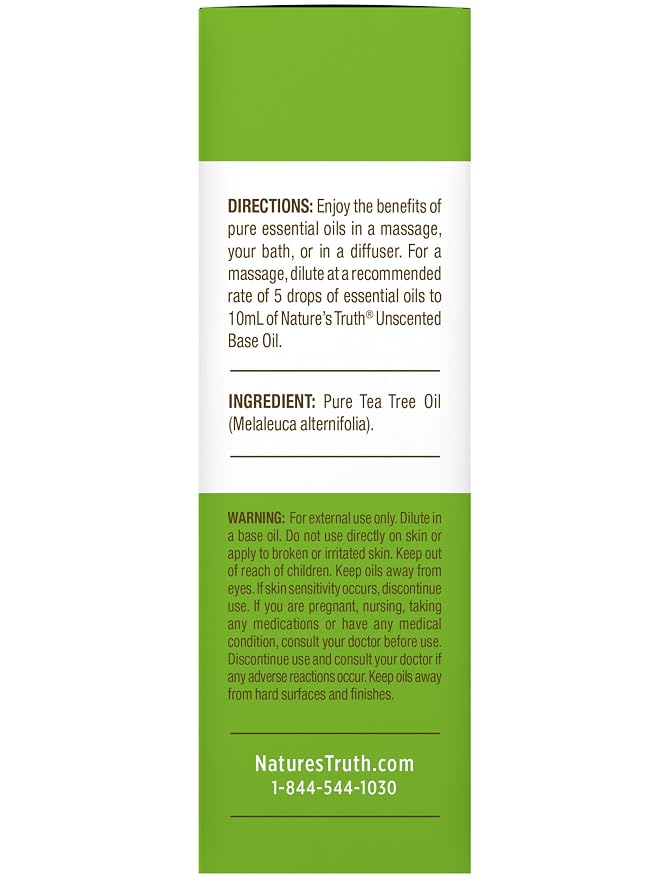 Nature's Truth Tea Tree Essential Oil | Purifying Scent | For Diffusers and Aromatherapy | Melaleuca Alternifolia | Pure Plant Based, Non-GMO & Gluten Free