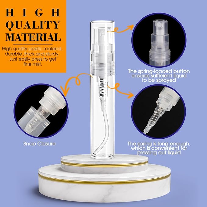 60PCS 10ml Mini Spray Bottle, Portable Clear Plastic Spray Bottle, Empty Fine Mist Refillable Perfume Atomizer, Small Sample Containers for Cleaning, Travel, Essential Oils
