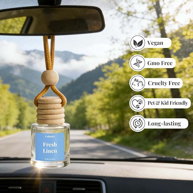 Fresh Linen Car Air Fresheners, Colomix Hanging Car Odor Eliminator 2 Packs | Compact Freshener Accessories for Car, Closet and More