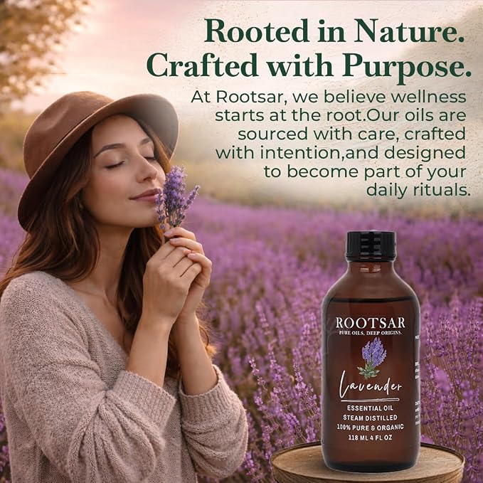 Lavender Essential Oil – 100% Pure Organic Lavender Oil, Steam Distilled, 4 FL OZ / 118 ML – Premium Essential Oil for Diffuser, Aromatherapy, Massage, Skin Care, Candle & Soap Making