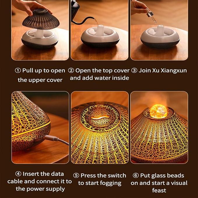 Auto Shut-Off Waterless Protection Smart Flame Essential Oil Diffuser with Colorful Light