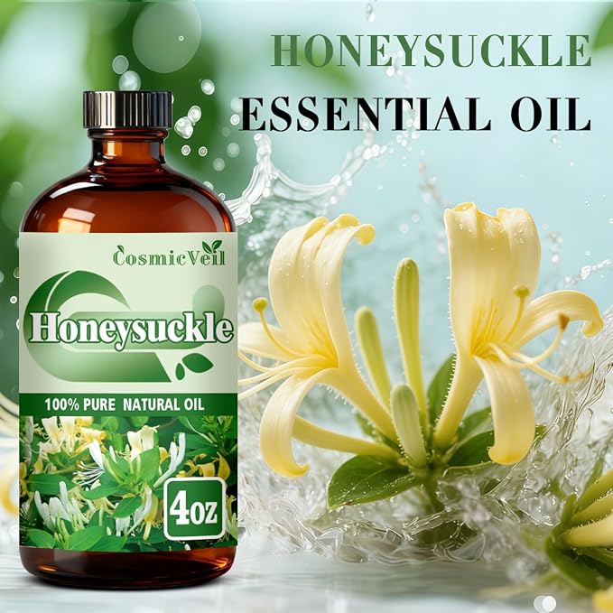 Honeysuckle Essential Oil Honeysuckle Oil for Aroma Diffuser,Humidifier,Home Fragrance,Cleaning,Body Care,Massage,Yoga,DIY Candle,DIY Soap CosmicVeil（Honeysuckle，4 Fl Oz (Pack of 1)）