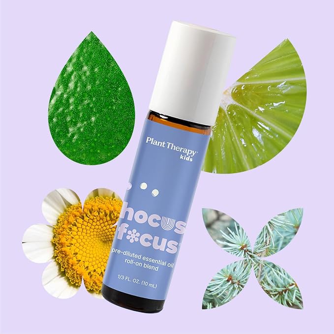 Plant Therapy Kids Hocus Focus Essential Oil Blend Pre-Diluted Roll-On 10 mL (1/3 oz) Aromatherapy Blend for Focus, Attention, and Concentration, KidSafe