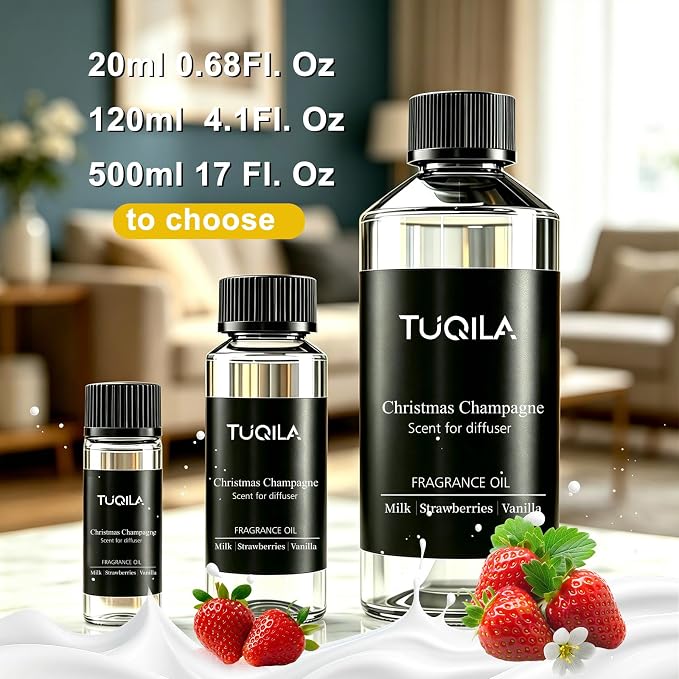 Christmas Champagne Waterless Diffuser Oil 120ML, Festive Berries, Vanilla & Pear for Waterless Diffuser, Holiday Party Scent Oils, Cozy Gourmand Aromatherapy for Home, Featival