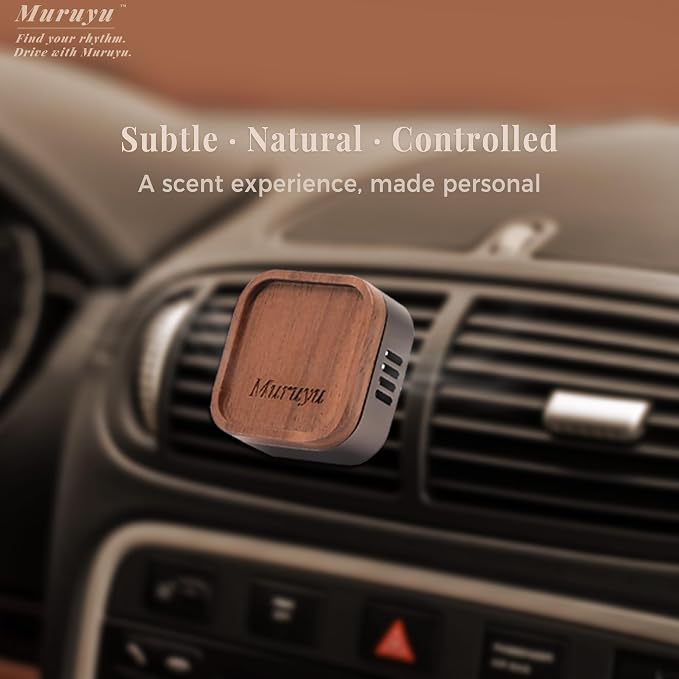 Walnut Wood Car Vent Diffuser, Essential Oil Diffuser for Car, Zinc Alloy with Magnetic Cover, Refillable Non-Electric Air Freshener, Subtle & Controlled Scent