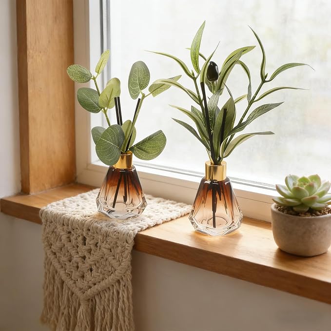 Empty Reed Diffuser Glass Bottle Set, Scent Diffuser Empty Bottle with Sticks Eucalyptus, Fragrance Aromatherapy Essential Oil DIY Jar for Home Shelf Bedroom Bathroom Office Decor