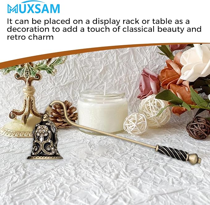 MUXSAM Vintage Candle Snuffer, Candle Extinguisher with Long Handle, Metal Wick Flame Snuffer for Putting Out Candle Flame Safely, Floral Candle Snuffers Accessory for Candle Lovers, Black