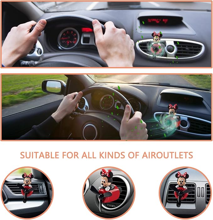 2Pcs Car Air Fresheners Cute Cartoon Mouse Pilot Men Women Car Perfume Rotating Propeller Automotive Air Outlet Fan Creative Diffuser Car Decoration (M.ickey+M.innie)