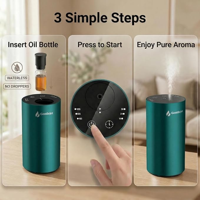 GentleJet LiteMist Waterless Rechargeable Aroma Diffuser for Bedroom, Office & Car, Cold-Air Essential Oil Mist, Aluminum Body, 20ml