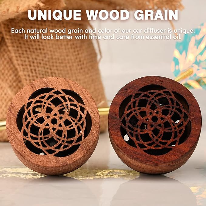 Essential Oil Car Diffuser, 2 PCS Car Aromatherapy Wood Diffuser with Vent Clip