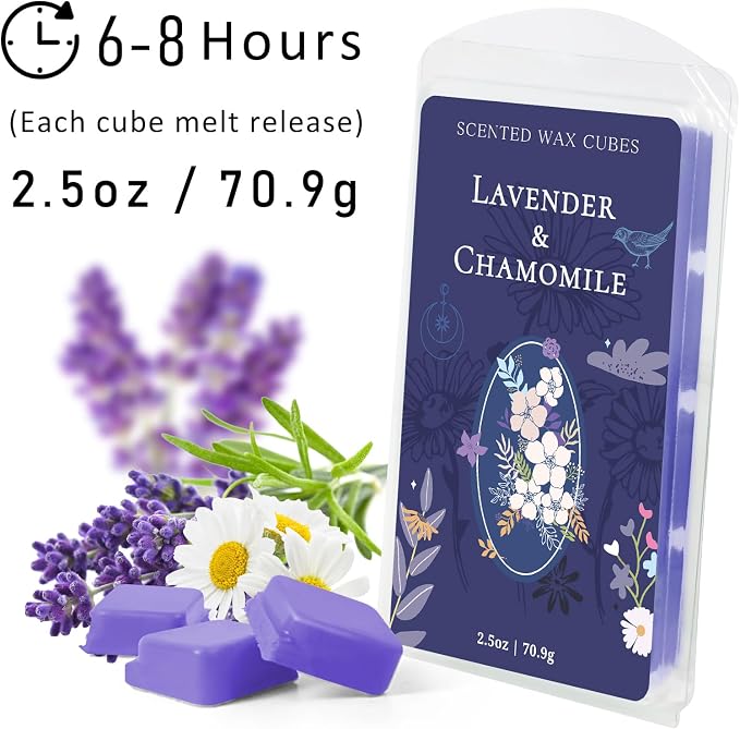 STRN Wax Melts, Lavender Scented Wax Melt for Wax Warmers, 4 Scents of Lavender & Gardenia, Sage, Chamomile, Sandalwood, Long-Lasting Summer Wax Cubes 4 x 2.5oz for Home, Spa
