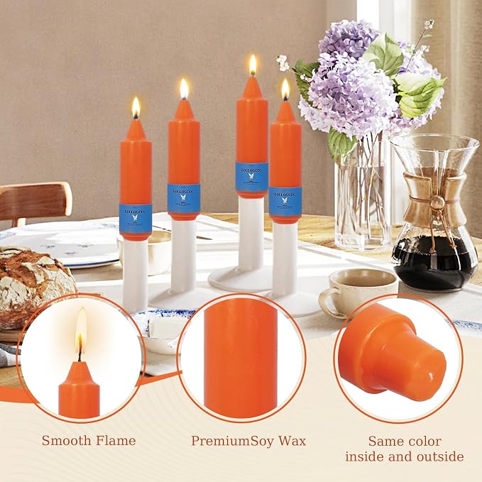 Smokeless Candlesticks Short Taper Candle,Unscented 5 Inches Orange Candle Sticks Dripless Tapered Candles for Home Décor Weddings Seasons Gifts