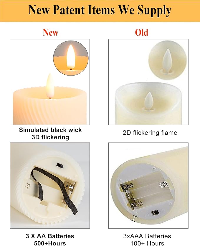 ANGELLOONG Flickering Flameless Candle with Remote, Real Wax Battery Operated Candles with Timer, Set of 3 Fake LED Electric Pillar Candles for Home Party Holiday Christmas Decor, Twill