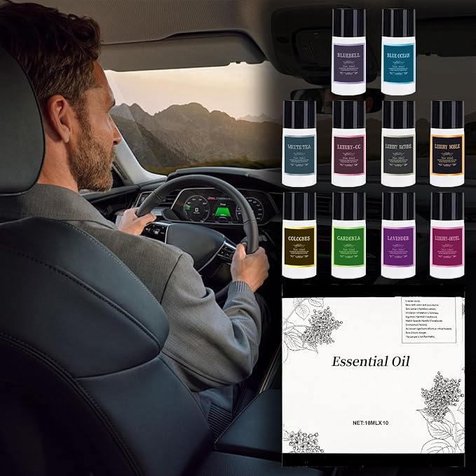 Car Air Freshener Refill Cologne Aromatherapy Oil 10 PCS, Essential Oils Mixed Fragrance Set for Car Diffusers (No Diffuser Included)