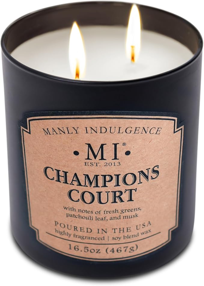 Manly Indulgence Champions Court Candles for Men, 2 Wick, 16.5 oz, Premium Soy Blend Wax, 60H Burn, Candles for Home Scented - Made in The USA