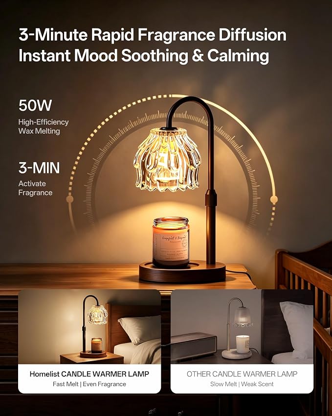 Homelist Candle Warmer Lamp with Timer Dimmer, Electric Wax Melter Warmer for Women/Sister/Mom, Flower Candle Warmer Adjustable with 2 Gu10 Bulbs, Gifts for Birthday/Mother Day, Home Decor