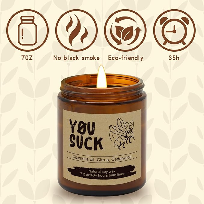 Lihome Citronella Candle – Funny Soy Wax Candle – 7.2oz with Lemongrass, Musk & Wood Scents – Outdoor Gift for Men & Women