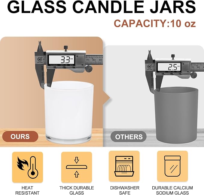 SHOWIN 10 OZ Thick Candle Jars for Making Candles 15 Pcs, Empty Jars with Wood Lids for Candle Making, Sample Container, Inner White