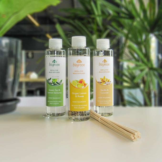 Biogreen Refill for Reed Diffuser – Green Tea & Lemon Verbena – 3.38 fl oz