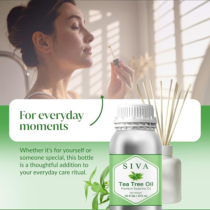 Siva Tea Tree Essential Oil 16 Fl Oz – for Diffuser, Skin & Hair Care – Ideal for Aromatherapy, Massage & DIY Blends