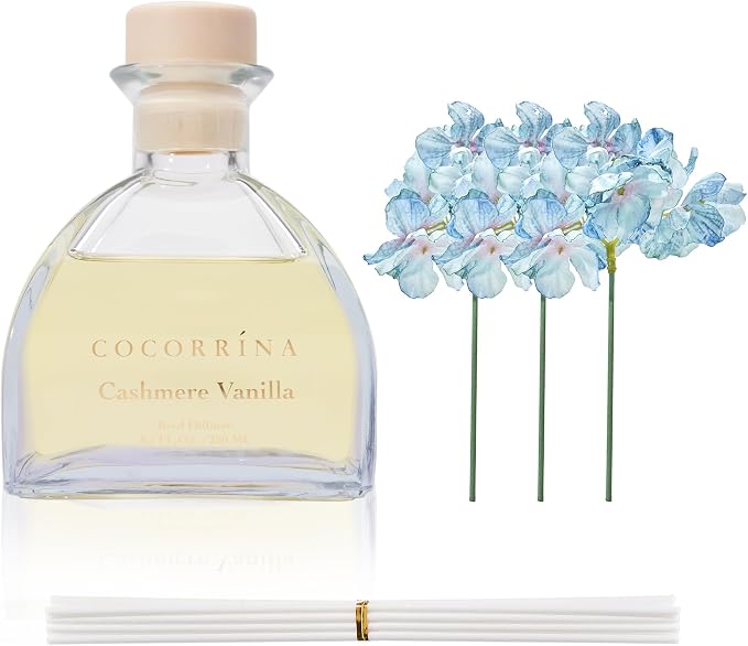 COCORRÍNA Reed Diffuser - 8.5 Oz Cashmere Vanilla Reed Diffuser with 8 Sticks for Home Bathroom Shelf Decor (Simple Luxe Collection)