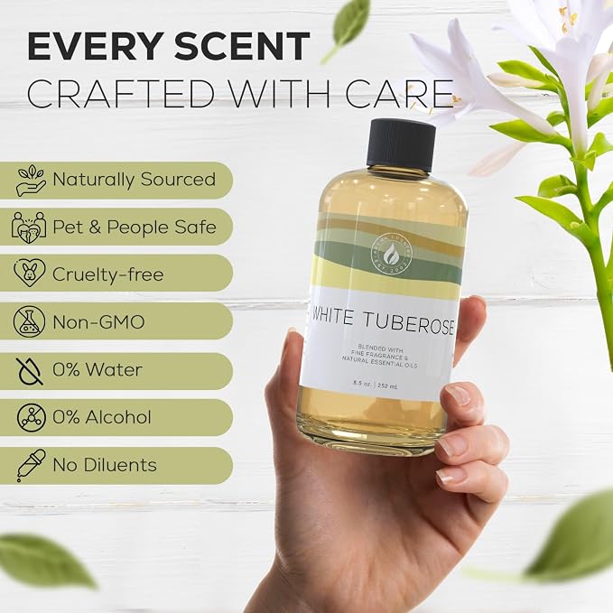 Aroma Country White Tuberose Luxury Diffuser Oil Refill & Fragrant Room Spray for Reed Diffusers, Electric Machines, and Oil Warmers (8.5 Fl. oz)