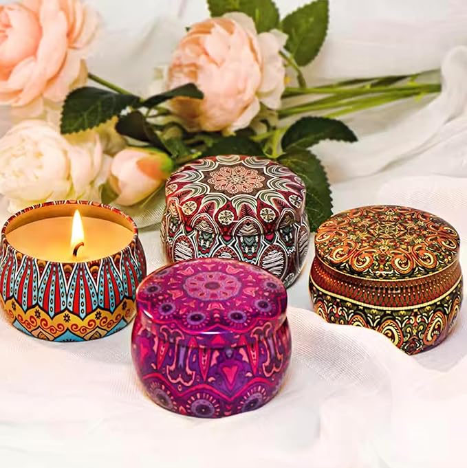 Scented Candle Gift Set with 8% Essential Oils | 4 Pack Aromatherapy Candles for Stress Relief and Relaxation