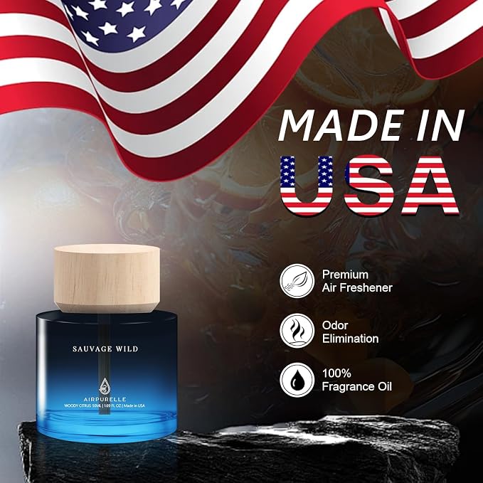 Car Air Freshener 50ML (1.7 FL OZ) Car Air Fresheners Diffuser, Woody Citrus Fragrance Oil Car Air Freshner, 180+ days Long Lasting Car Perfume, Wooden Cup Design, Made in USA