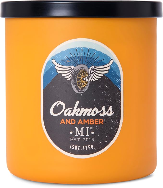 Manly Indulgence Oakmoss & Amber Scented Jar Candle for Men, 2 Cotton Wick, All American Collection, Golden Yellow, 15 oz - Up to 60 Hours Burn, Soy Blend Wax, USA Poured (Pack of 2)