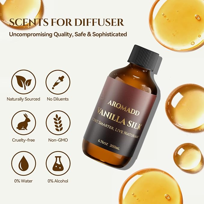 AROMADD AROMADD Vanilla Silk Hotel Diffuser Oil Inspired by Luxury Hotel Collection Scent, Warm Sandalwood & Amber Aroma, Premium Fragrance Oil for Waterless Diffusers, Long-Lasting,6.76 fl oz(200 mL)