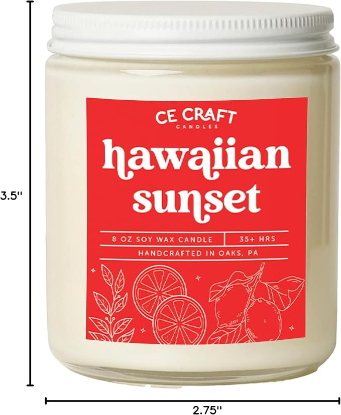 CE CRAFT Scented Soy Wax Candle for Home, Luxury Scented Soy Jar Candle, Hand Poured in The USA, Highly Scented & Long Lasting for Home, Mom, Women, Birthday Gift (Hawaiian Sunset)